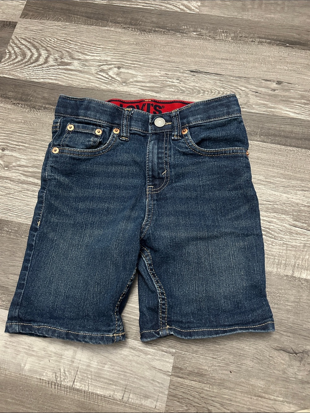 Levi's Kids Dark Blue Denim Shorts with Red Waistband Accent